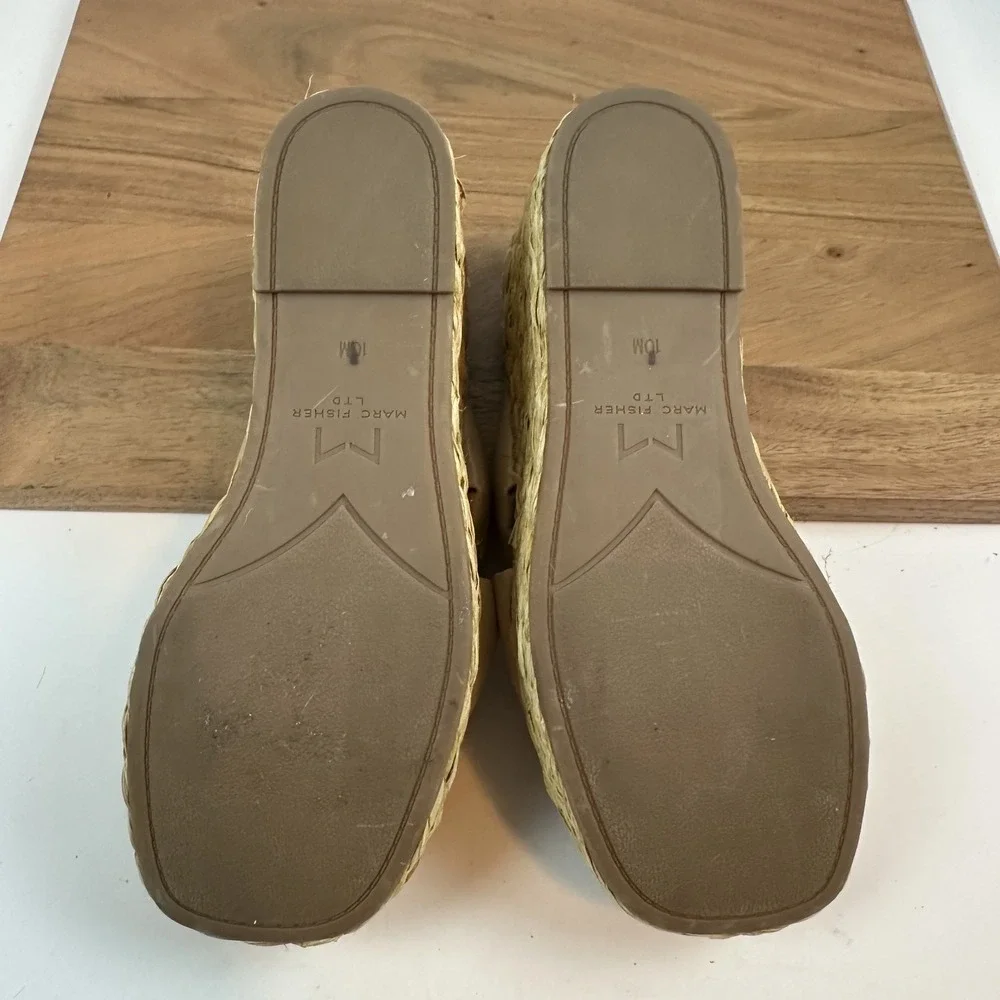 Womens Marc Fisher LTD Navina Slip On‎ Nude Leather Espadrille Wedges Size 10 M